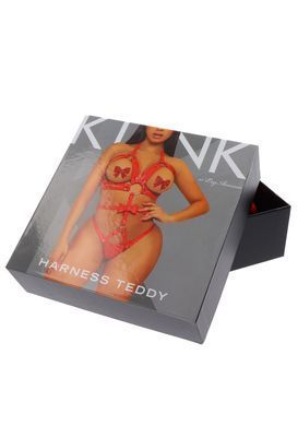 Портупея-тедді з ременів Leg Avenue Studded O-ring harness teddy L Red, екошкіра SO8562 фото