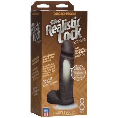 Фалоімітатор Doc Johnson The Realistic Cock 8 inch Black - ULTRASKYN, Vack-U-Lock, діаметр 5,1 см SO1974 фото