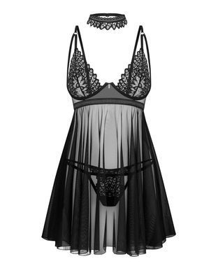 Бебі-дол Obsessive Donarella babydoll & thong, XL/2XL, мереживний ліф, чокер та стрінги в комплекті SX1139 фото