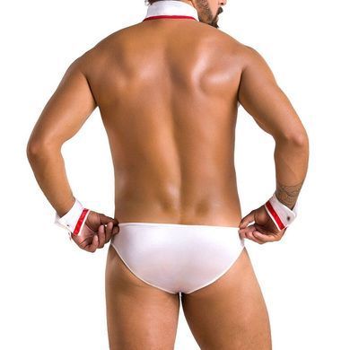 Комплект еротичної чоловічої білизни Passion 037 GREGORY L/XL White, труси, комірець, манжети SO7582 фото