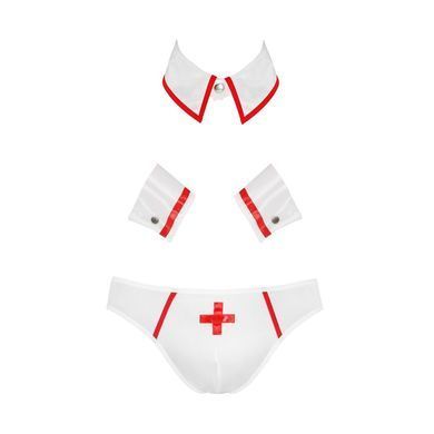 Комплект еротичної чоловічої білизни Passion 037 GREGORY L/XL White, труси, комірець, манжети SO7582 фото