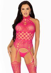 Кружевной бодистокинг с открытым доступом Leg Avenue High neck lace bodystocking One size Raspberry SO8572 фото
