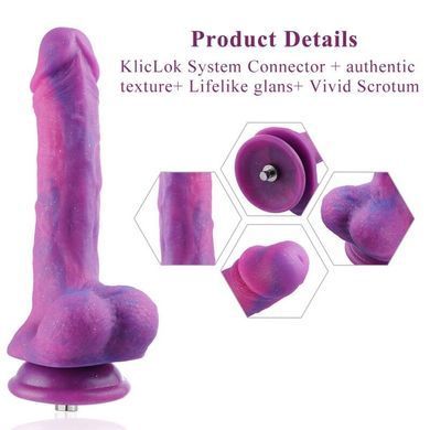 Фалоімітатор 8.2&Prime; з вібрацією для секс-машин Hismith Purple Silicone Dildo with Vibe, KlicLok SO6212 фото