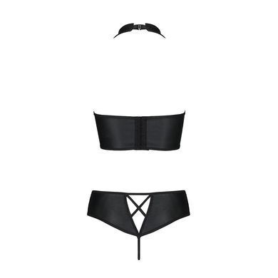 Комплект из эко-кожи Nancy Bikini black L/XL - Passion, бра и трусики с имитацией шнуровки SO5367 фото