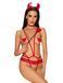 Эротический костюм чертика из стреп Obsessive Evilia teddy red L/XL, боди, чокер, накладки на соски, SO7707 фото 1