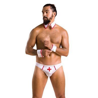 Комплект еротичної чоловічої білизни Passion 037 GREGORY XXL/XXXL White, труси, комірець, манжети SO7584 фото