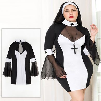 Эротический костюм монашки JSY &laquo;Грешница Лола&raquo; Plus Size Black, платье, крест, апостольник SO8359 фото