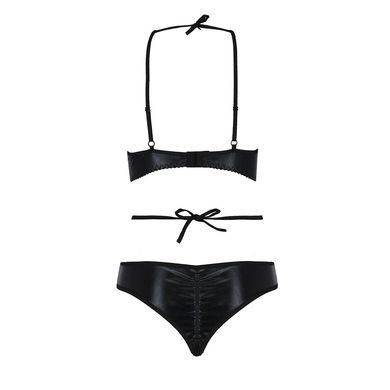 Комплект белья Passion Exclusive NAVEL SET S/M, black, трусики и лиф с элементами под латекс PS24902 фото