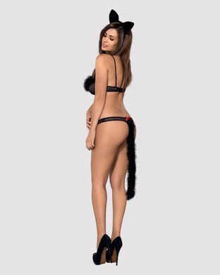Еротичний костюм гепарду Obsessive Gepardina 3 pcs costume L/XL, чорний, хутряне оздоблення, монокін SO7277 фото