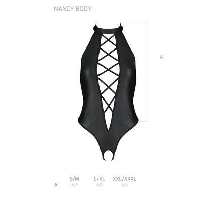 Боди из эко-кожи с имитацией шнуровки и открытым доступом Nancy Body black S/M - Passion SO5371 фото