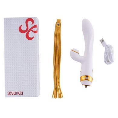 Вибратор-кролик с пульсацией и флоггером LOCKINK SEVANDA Whip Vibrating Massage Wand, бело-золотой SX0904 фото