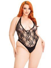 Боді Leg Avenue Floral lace deep-V teddy Black 1X/2X SX1084 фото