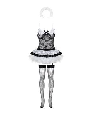Эротический костюм горничной с юбкой Obsessive Housemaid 5 pcs costume L/XL, черно-белый, топ с подв SO7279 фото