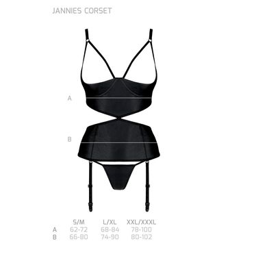Корсет с открытой грудью Passion JANNIES CORSET L/XL black, стринги в наборе SO8445 фото