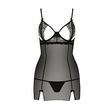 Прозрачная сорочка приталенная QUENTRIS CHEMISE black XXL/XXXL - Passion Exclusive, трусики PS26606 фото