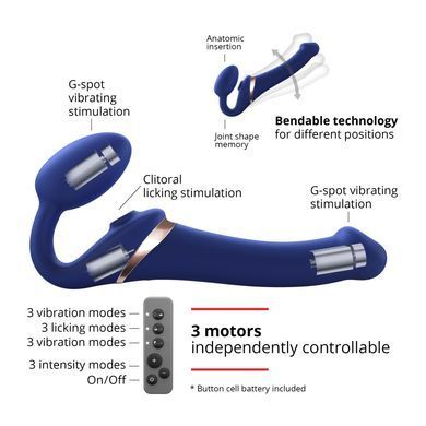 Безремневой вибрострапон с вакуумной стимуляцией Strap-On-Me MULTI ORGASM Blue L, регулируемый SO6823 фото
