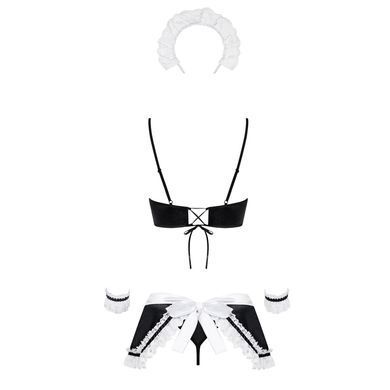 Атласный эротический костюм горничной Obsessive Maid set S/M, black, топ, юбка, стринги, манжеты, об SO7715 фото