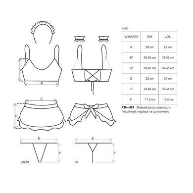 Атласный эротический костюм горничной Obsessive Maid set S/M, black, топ, юбка, стринги, манжеты, об SO7715 фото