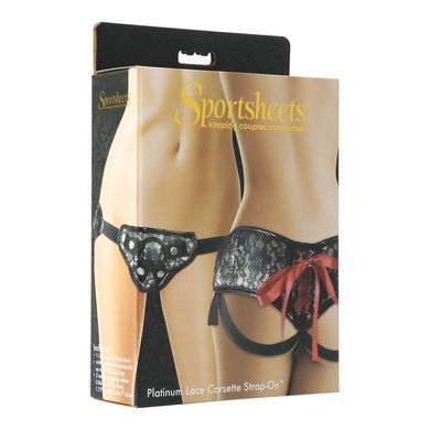 Трусы для страпона Sportsheets - Platinum Lace Corset, широкий пояс, бант, кружево SO2175 фото