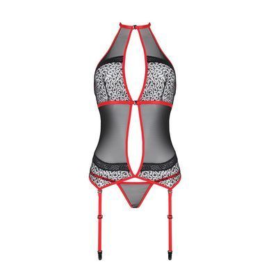 Корсет с пажами Passion SATARA CORSET XXL/XXXL red, стринги, кружево, застежки спереди и сзади SO8480 фото