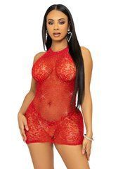 Сукня-сітка зі стразами Leg Avenue Rhinestone halter mini dress Red, відкрита спина, one size SO7958 фото