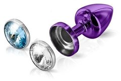Анальна пробка Diogol Anni Magnet Purple: Кристал/Аквамарин 25 мм, зі змінними стразами на магніті