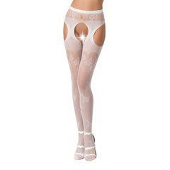 Сексуальні колготки-бодістокінги Passion S022 One Size, White, імітація панчіх і пояса з гартерами PSS022W фото