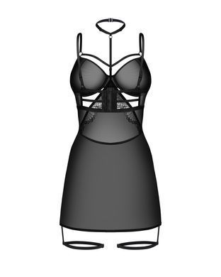 Бэби-долл Obsessive Arrowel Black chemise S/M, с декоративным чокером и гартерами SX2581 фото