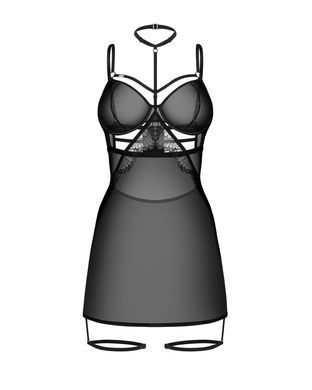 Бэби-долл Obsessive Arrowel Black chemise S/M, с декоративным чокером и гартерами SX2581 фото