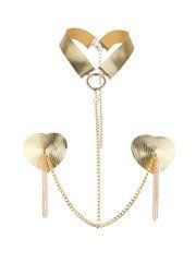 Пестис-сердечка з пензликами та чокером JSY Nipple Sticker RT236114 Golden SX3758 фото