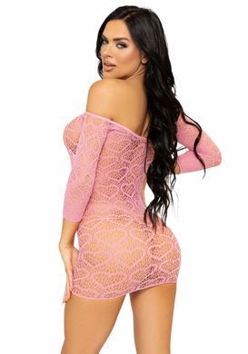 Сукня-сітка з сердечками Leg Avenue Heart net mini dress Pink, зав&rsquo;язки, відкриті плечі, one size SO7960 фото