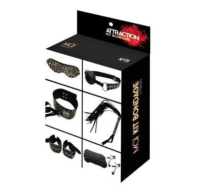 Набор MAI BDSM STARTER KIT N&ordm; 75 Leopard: плеть, кляп, наручники, маска, ошейник, веревка, зажимы SO6581 фото