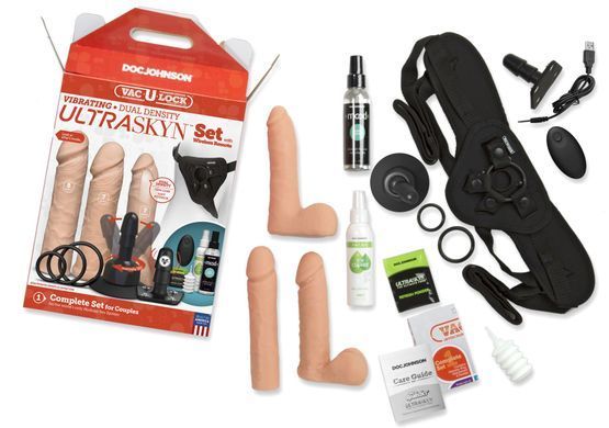 Набор для страпона Doc Johnson Vac-U-Lock VIBRATING Dual Density ULTRASKYN Set: диаметр 3&times;3,8 см SO6916 фото