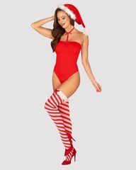 Тедді Obsessive Kissmas teddy, L/XL, червоне, без бретелей, чокер, панчохи та шапка з помпоном у наборі SX1153 фото