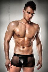Прозорі чоловічі шортики з гульфіком Passion 003 SHORT black XXL/XXXL PSM0033 фото
