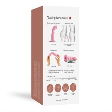 Насадка для страпона с двойной точечной пульсацией Strap-On-Me TAPPING DILDO WAVE &ndash; CORAL PINK, М SO9622 фото