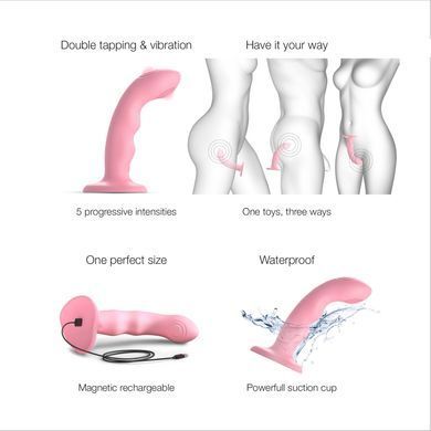 Насадка для страпона с двойной точечной пульсацией Strap-On-Me TAPPING DILDO WAVE &ndash; CORAL PINK, М SO9622 фото