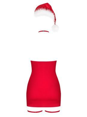 Новорічна сорочка Obsessive Kissmas chemise 2XL/3XL, червона, чокер, гартери та шапочка з помпоном SX1158 фото