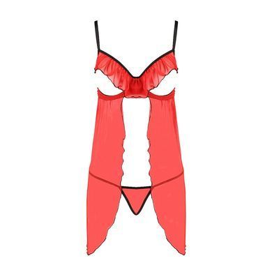 Прозрачный пеньюар с открытой грудью CHERRY CHEMISE red S/M - Passion Exclusive, трусики PS25502 фото