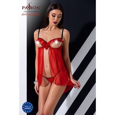 Прозрачный пеньюар с открытой грудью CHERRY CHEMISE red S/M - Passion Exclusive, трусики PS25502 фото