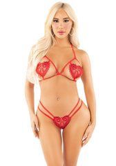 Комплект Leg Avenue Open Cup Bra and Pearl String One Size, Red SX1752 фото