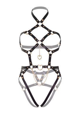 Портупея-тедді з екошкіри Leg Avenue Heart ring harness teddy M Black, підвіска-сердечко, ланцюги SO8564 фото