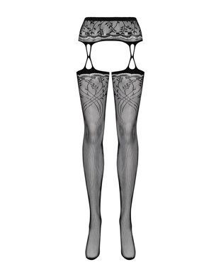 Чулки-стокинги с растительным рисунком Obsessive Garter stockings S206 black S/M/L черные, имитация SO7265 фото