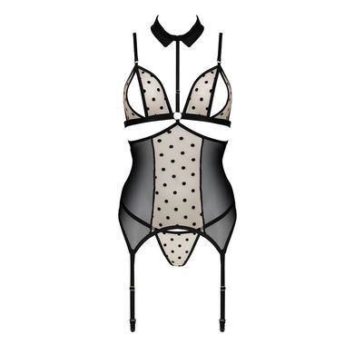 Корсет с открытой грудью Passion DOMINICA CORSET S/M beige, пажи для чулок, стринги SO8431 фото