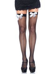Чулки-сетка с атласным бантиком Leg Avenue Fishnet Thigh Highs One size Black With Bow White SO8598 фото