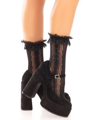 Носочки ажурные Leg Avenue Mini Bow Lace Anklet, черные, с рюшами, декор &mdash; бантики SX1046 фото