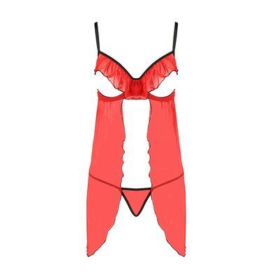 Прозрачный пеньюар с открытой грудью CHERRY CHEMISE red XXL/XXXL - Passion Exclusive, трусики PS25503 фото