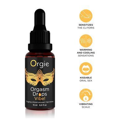 Возбуждающие капли для клитора Orgie Orgasm Drops Vibe!, 15 мл, тепло-холод, эффект вибрации SX1532 фото