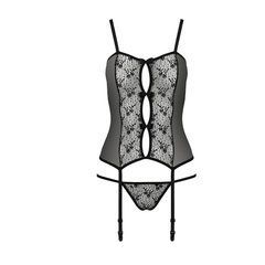 Корсет с пажами GRACIA CORSET black S/M - Passion, трусики, полупрозрачный