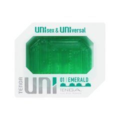 Унисекс-стимулятор Tenga UNI Emerald, зеленый, с геометрическим рельефом, лубрикант в комплекте SO9805 фото